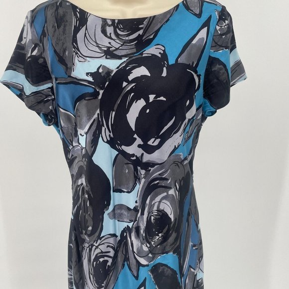 Pendleton Womens Dress Silk Size 8 Black Blue Short Sleeve Abstract Floral Rose - Picture 4 of 12